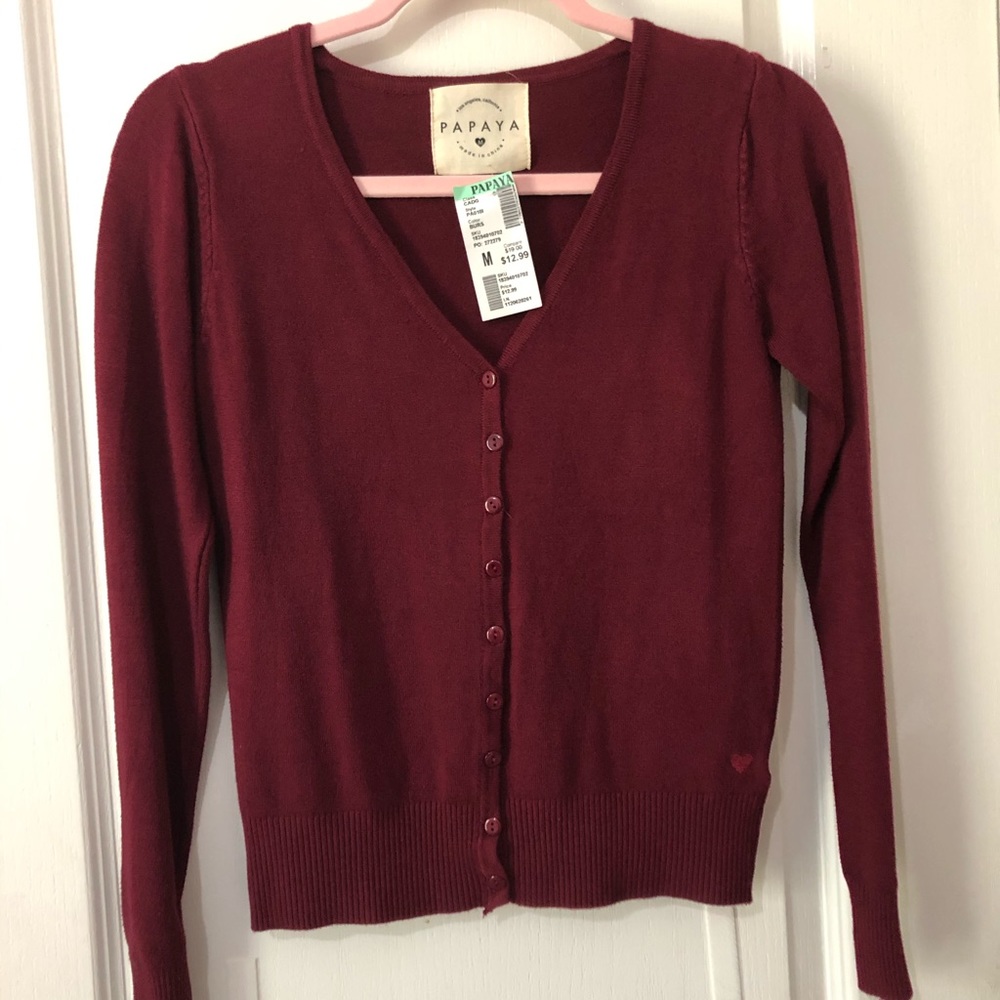 burgundy cardigan